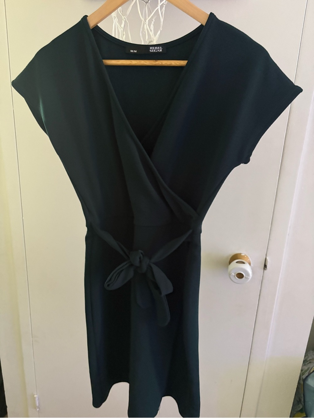 Rebel Sugar Deep Green Wrap Dress with Tie Waist medium